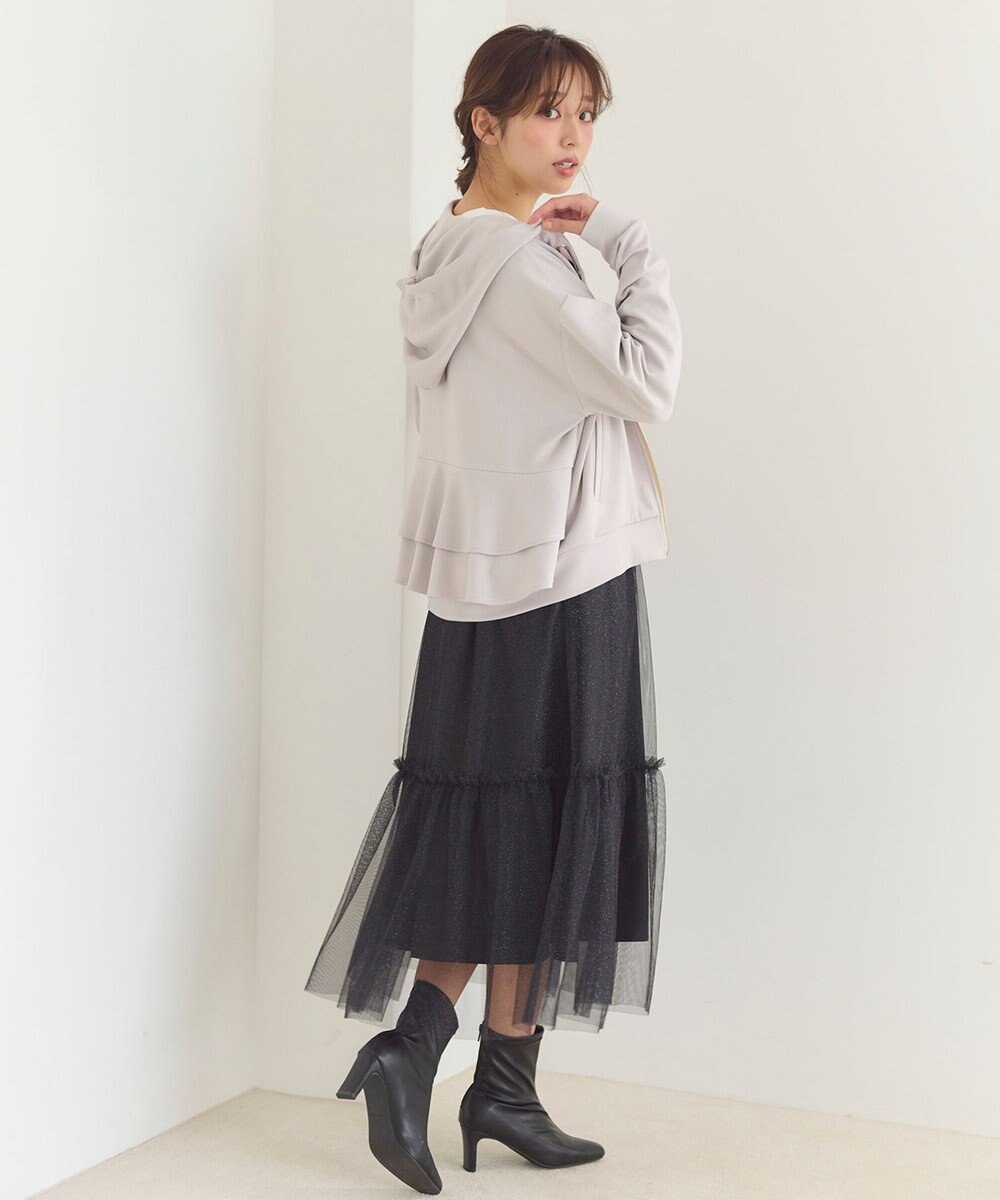 Feroux 【洗える】バックフリル ダンボールパーカー 