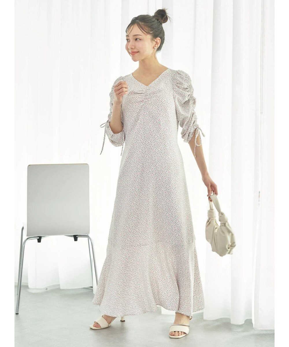 earth music&ecology 袖ドロストフラワーワンピース 