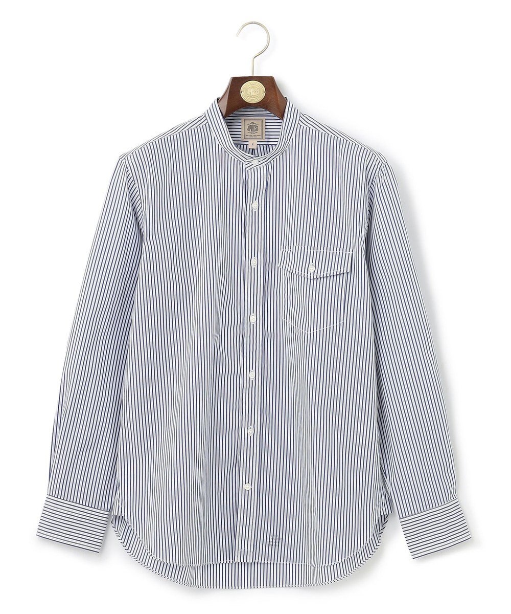 J.PRESS MEN ポプリンマルチストライプ バンドカラーシャツ 