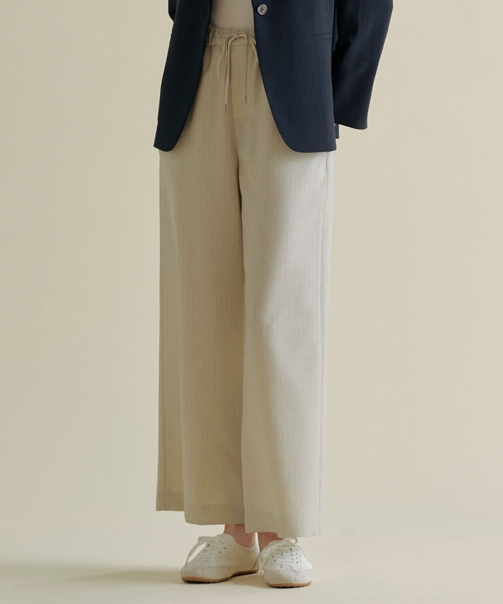 J.PRESS LADIES ペンシル SLUB STRIPE ワイド イージー パンツ 