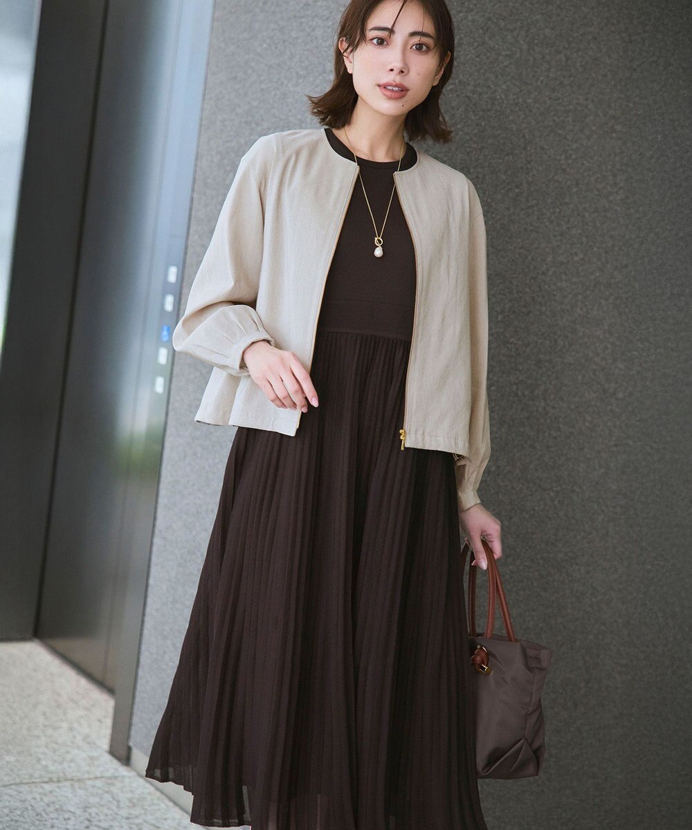 23区 リネンレーヨンストレッチ ノーカラー ブルゾン 