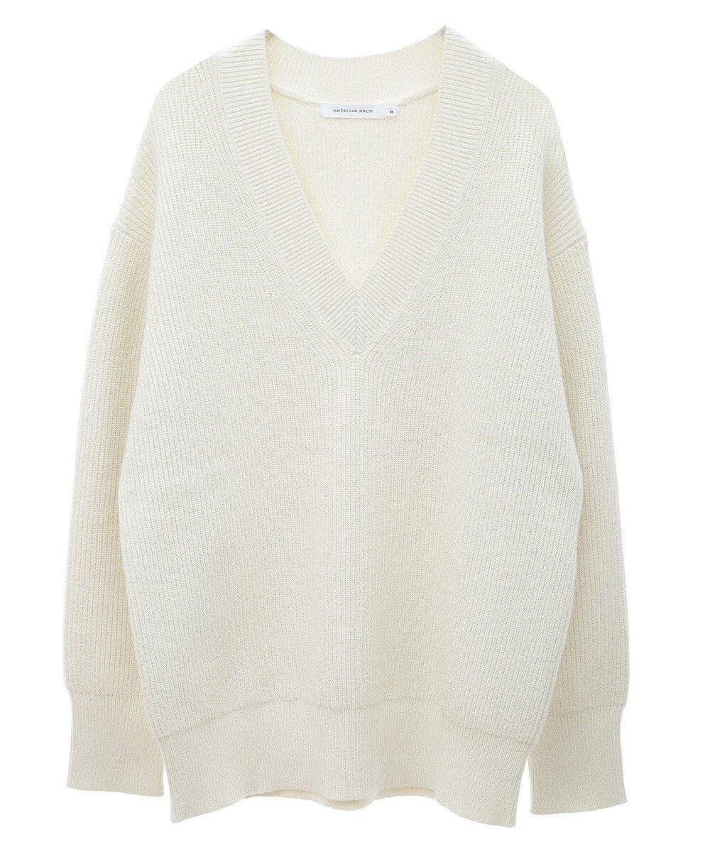 AMERICAN HOLIC ラメ入りＶネック片畦ニットプルオーバー 