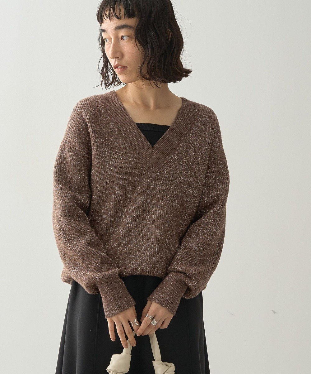 AMERICAN HOLIC ラメ入りＶネック片畦ニットプルオーバー 