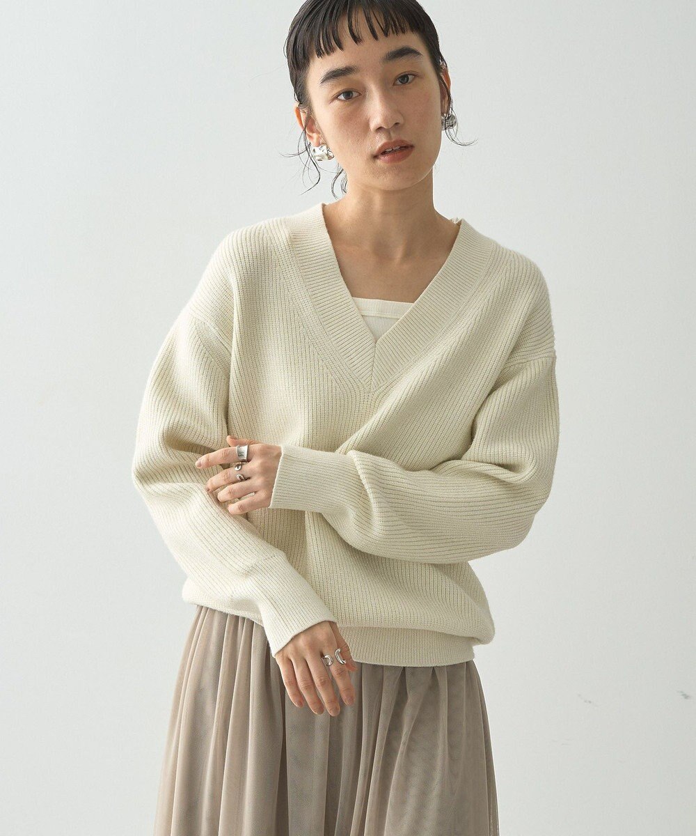 AMERICAN HOLIC ラメ入りＶネック片畦ニットプルオーバー 