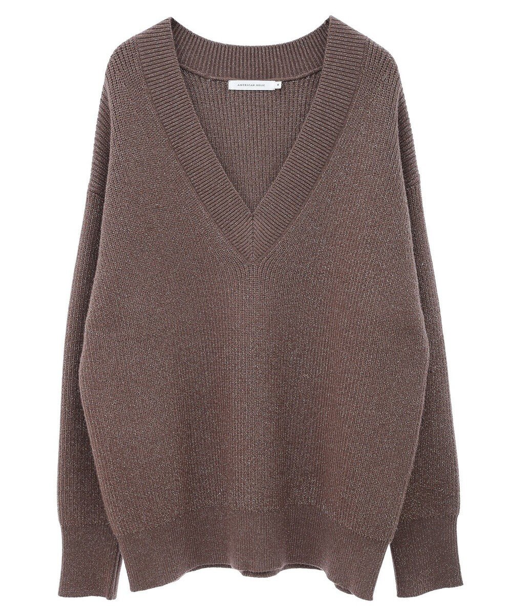 AMERICAN HOLIC ラメ入りＶネック片畦ニットプルオーバー 