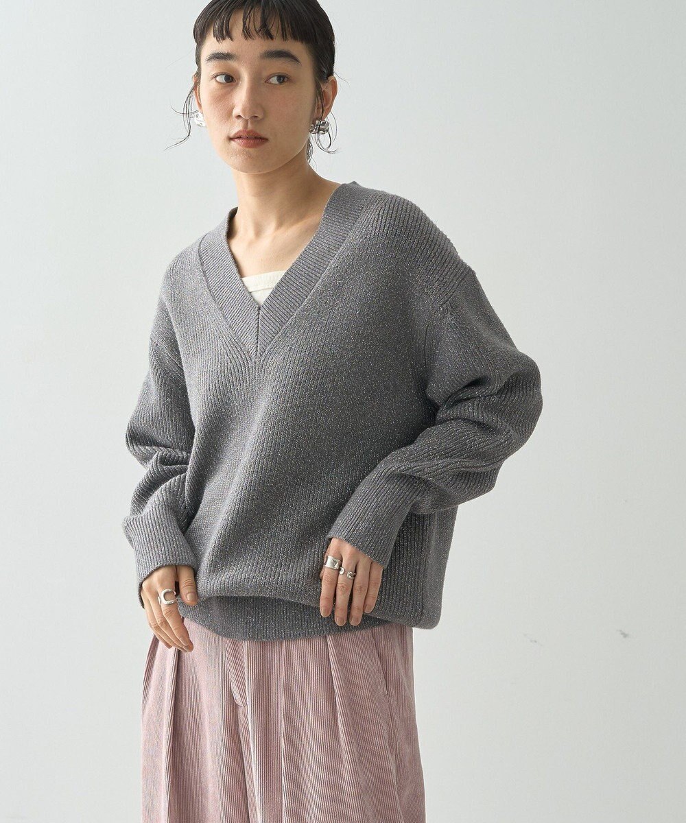 AMERICAN HOLIC ラメ入りＶネック片畦ニットプルオーバー 