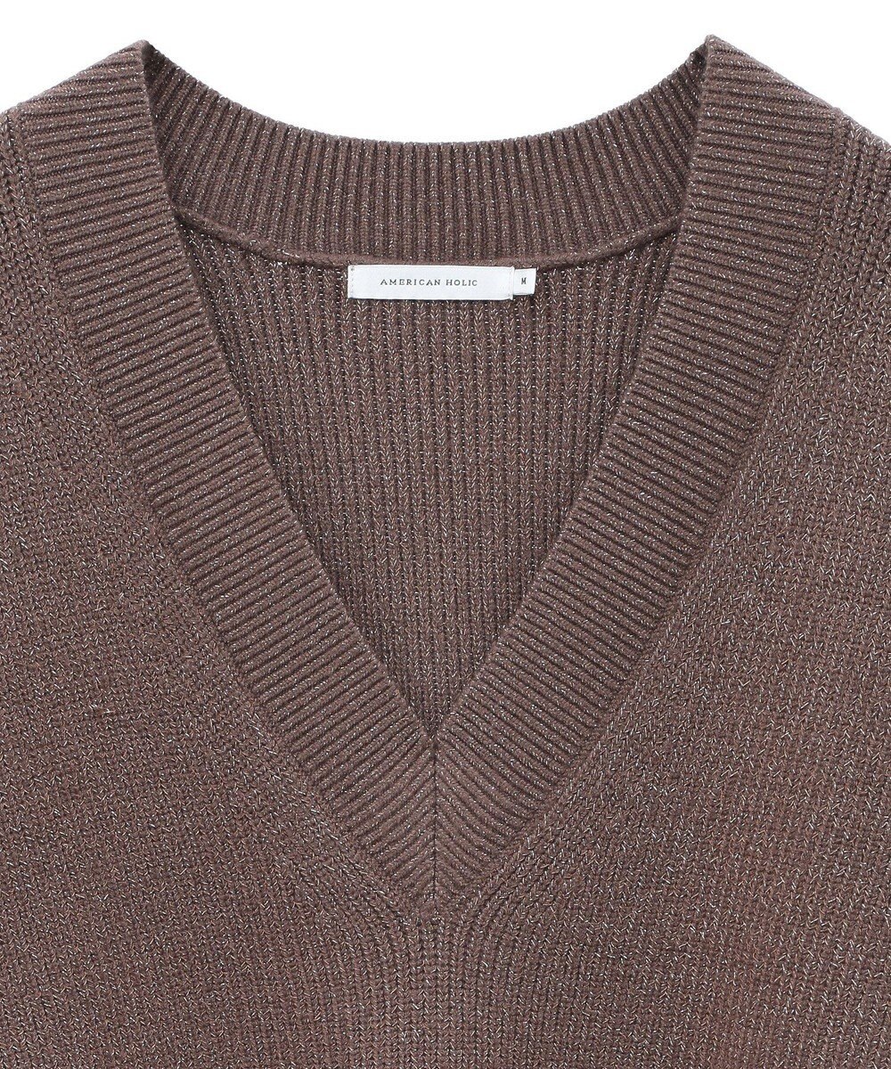AMERICAN HOLIC ラメ入りＶネック片畦ニットプルオーバー 