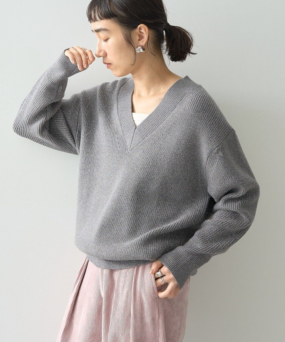 AMERICAN HOLIC ラメ入りＶネック片畦ニットプルオーバー 
