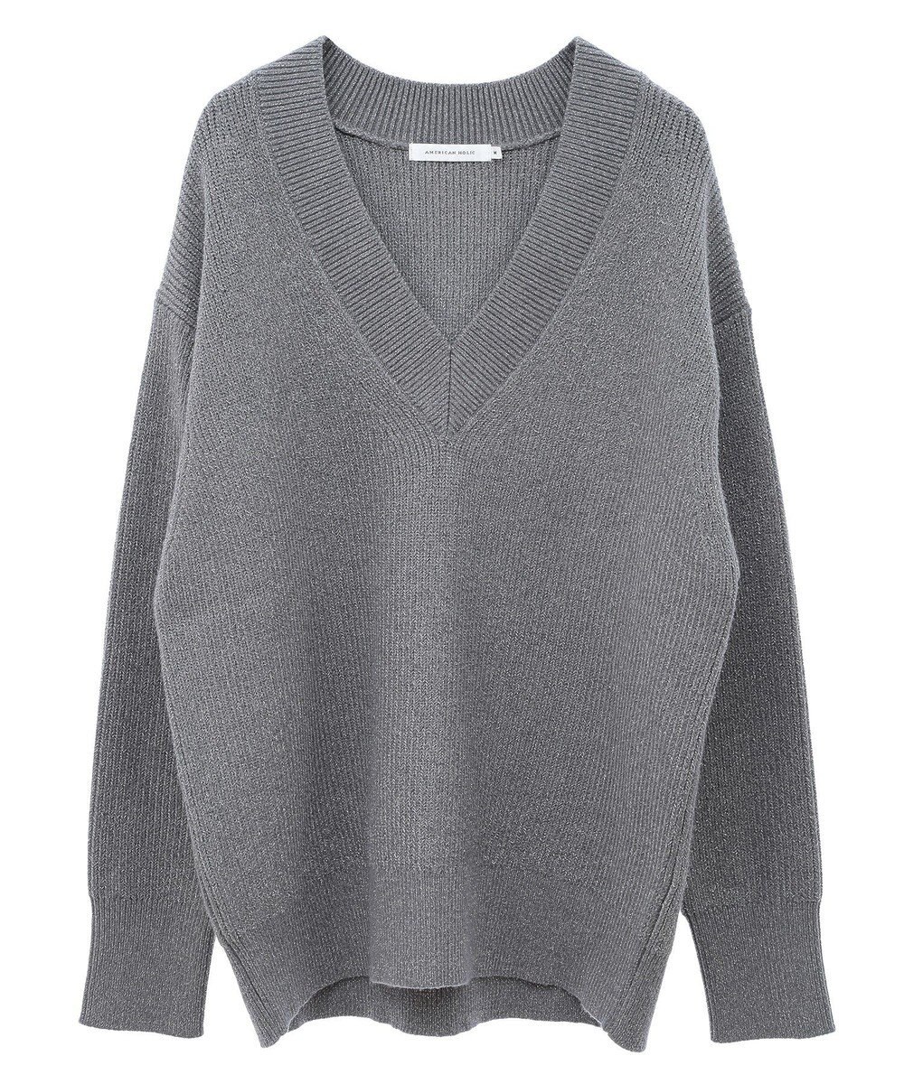 AMERICAN HOLIC ラメ入りＶネック片畦ニットプルオーバー 