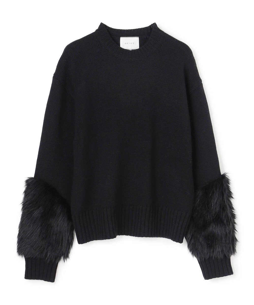 BEIGE， 【洗える・VERY NaVY12月号掲載】CHESTER / フェイクファークルーネックニット 