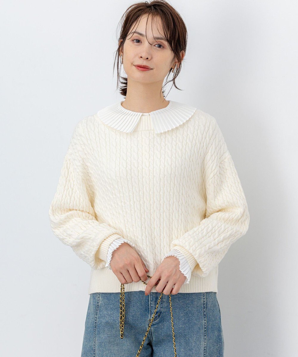 組曲 【加藤ローサさん着用】コットンカシミヤMIX ケーブル ニット 