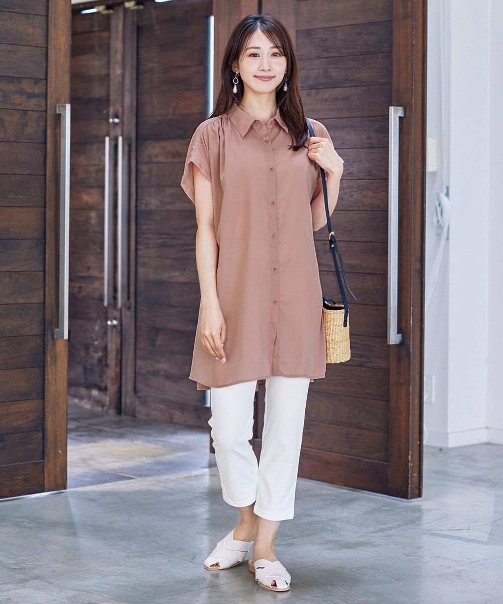 Tiaclasse L 【洗える】フレンチスリーブシャツチュニックブラウス 