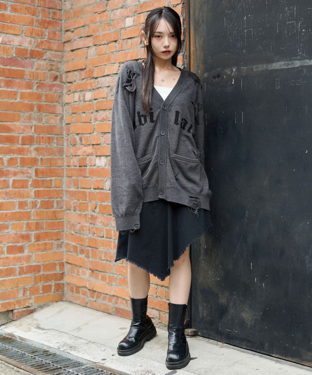 WEGO 【ユニセックス着用ITEM】ダメージジャガードカーディガン 