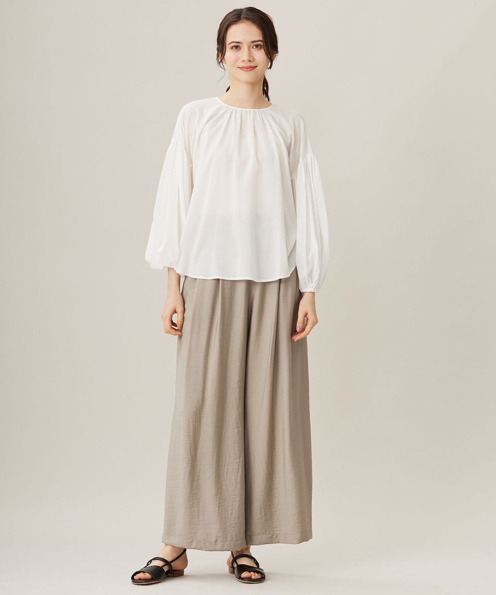 自由区 L 【ウエストゴム・洗える】エアリーツイルワイド パンツ 