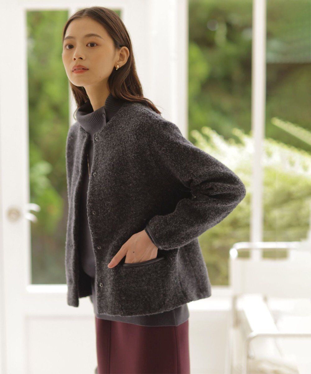 J.PRESS LADIES 【WEB限定】パイルジャージー ノーカラー ブルゾン 