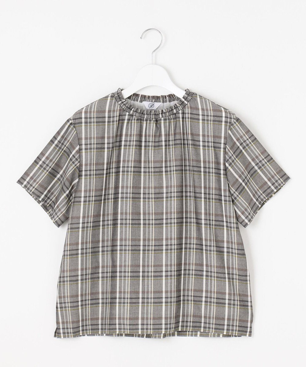 J.PRESS LADIES L 【洗える】シアーストライプ＆チェック ブラウスライク カットソー 