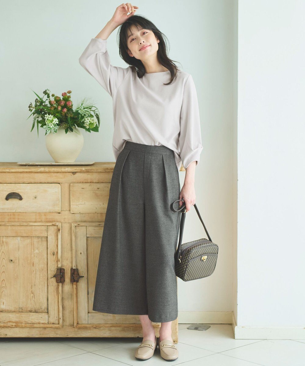 ANY 【洗濯機可能/ウエストゴム】ライトツイード ワイドパンツ 