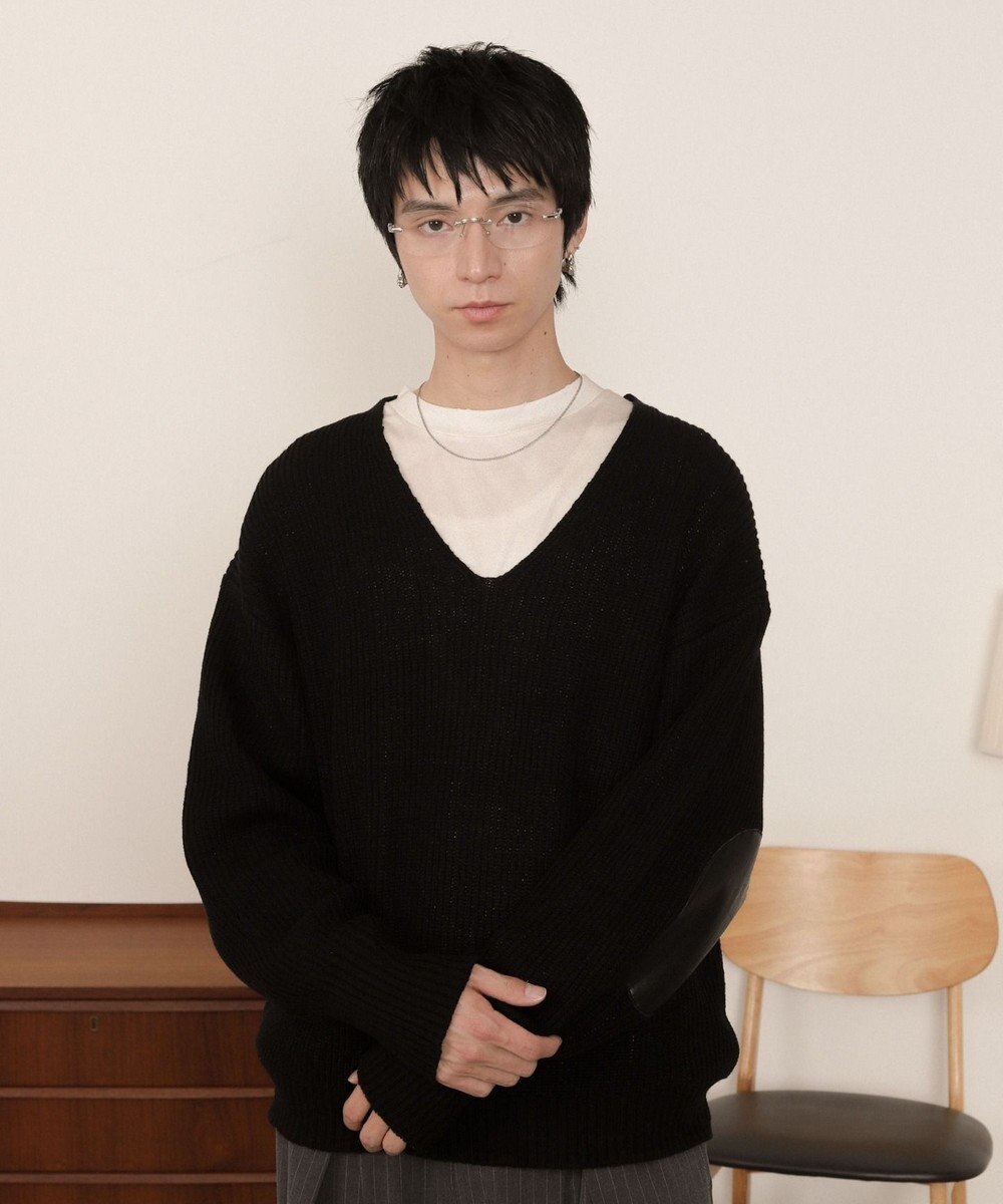 WEGO エルボーパッチVネックプルオーバー 