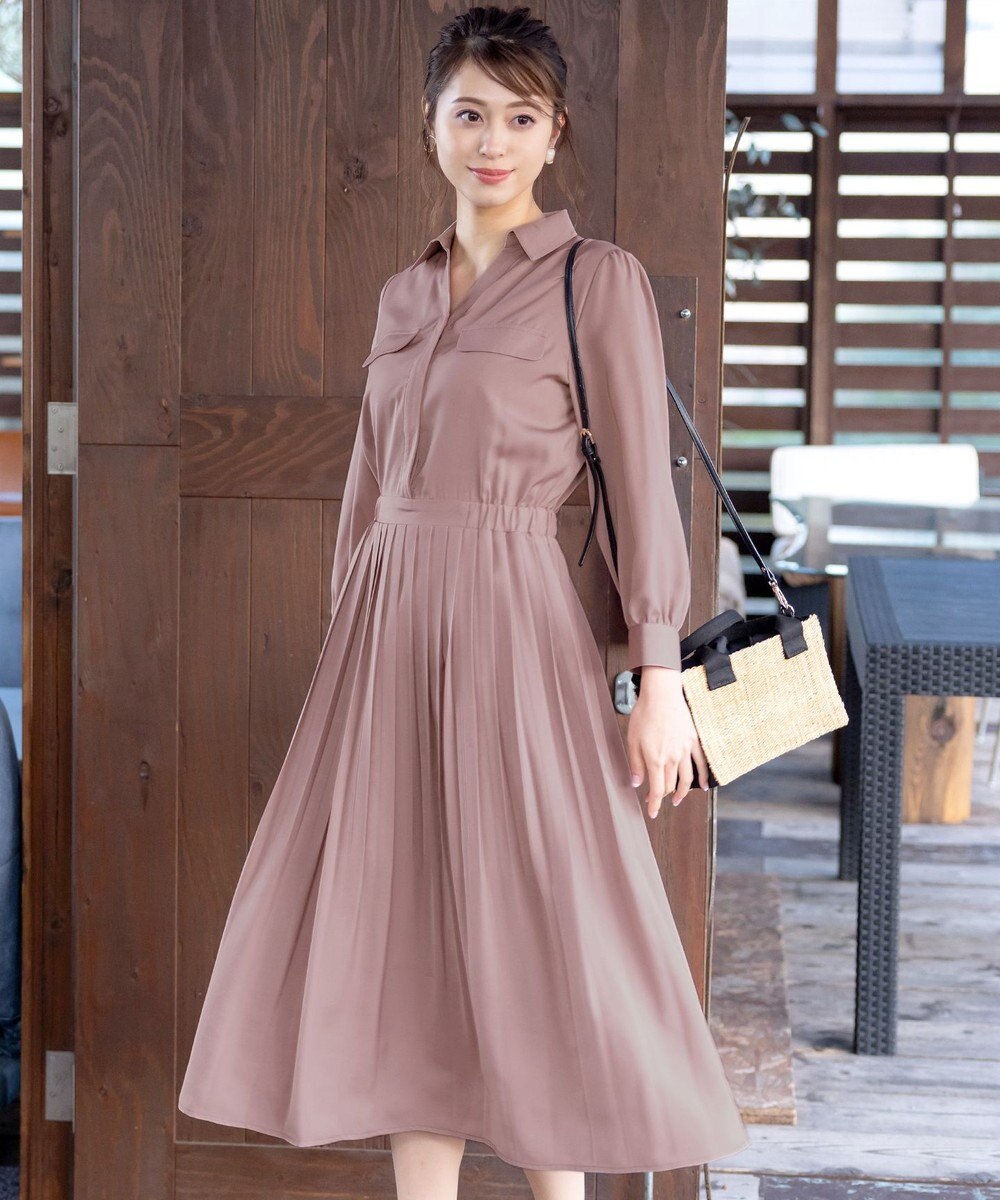 Tiaclasse L 【洗える】ヴィンテージサテンシャツワンピース 