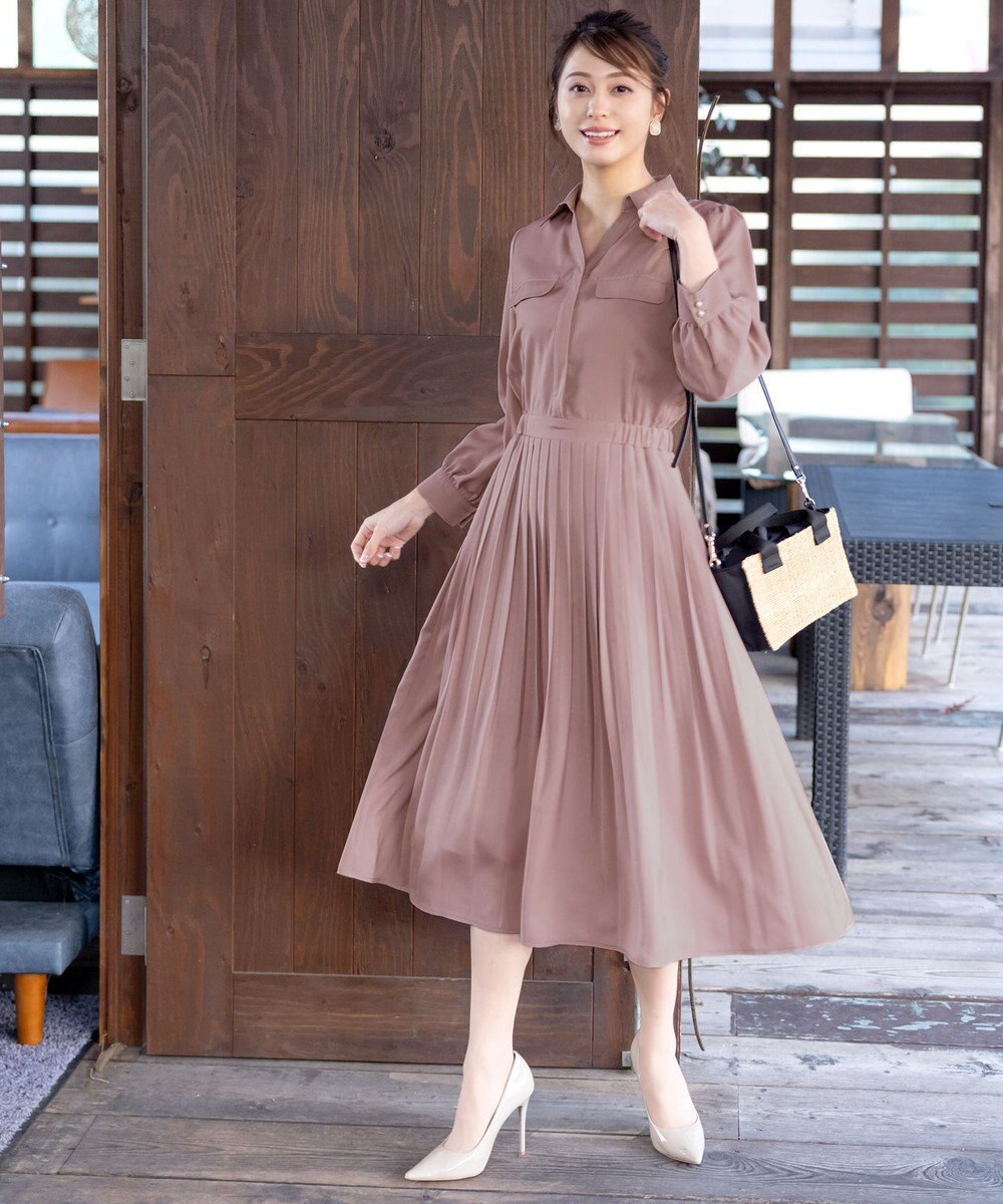 Tiaclasse L 【洗える】ヴィンテージサテンシャツワンピース 