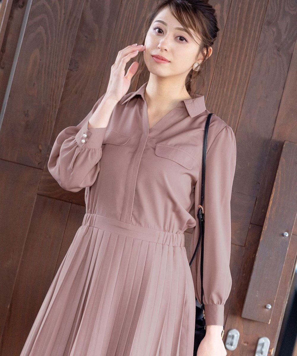 Tiaclasse L 【洗える】ヴィンテージサテンシャツワンピース 