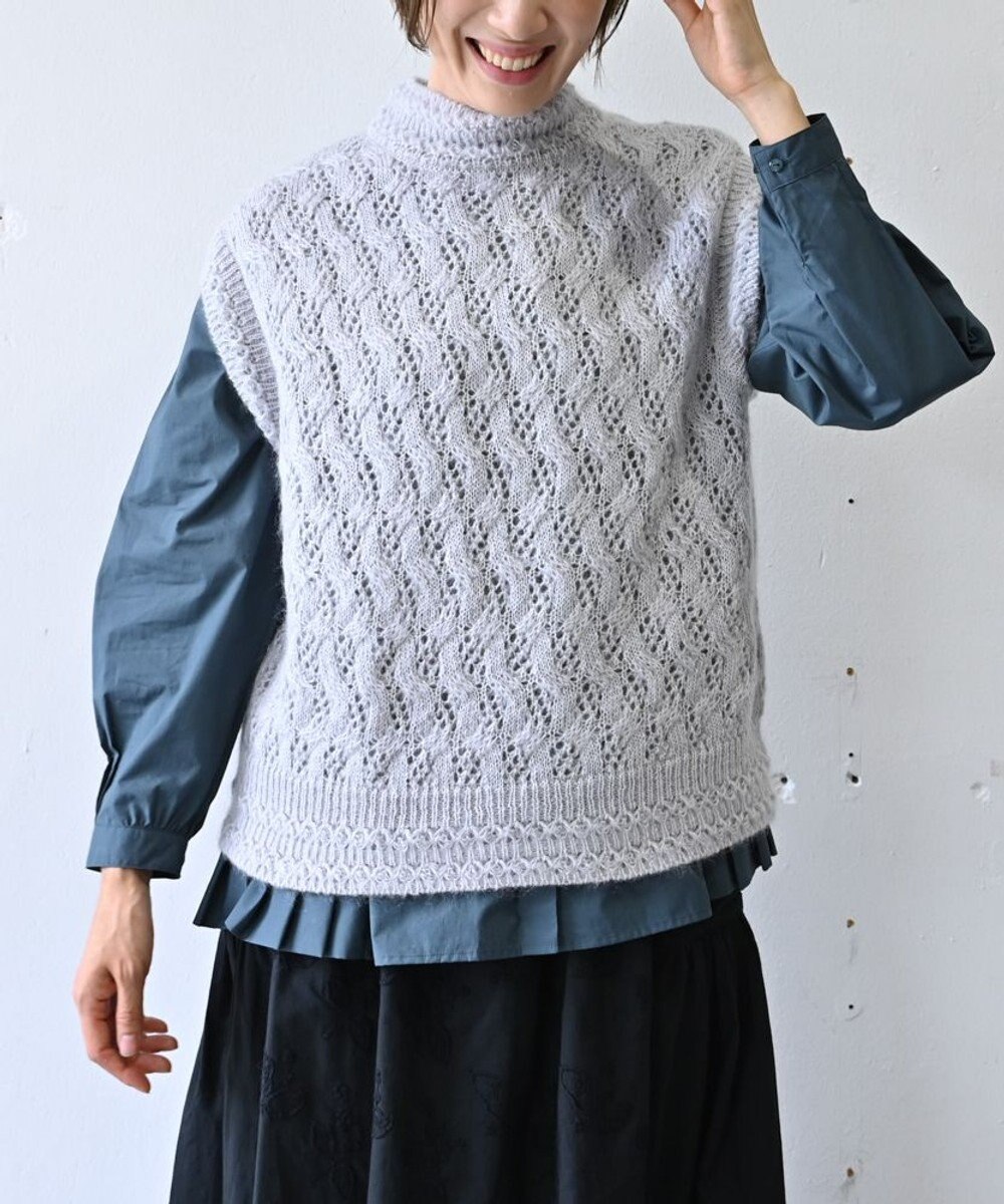 muuc 〈高品質シルク＆アンゴラモヘア〉模様編み ボトルネックベスト 