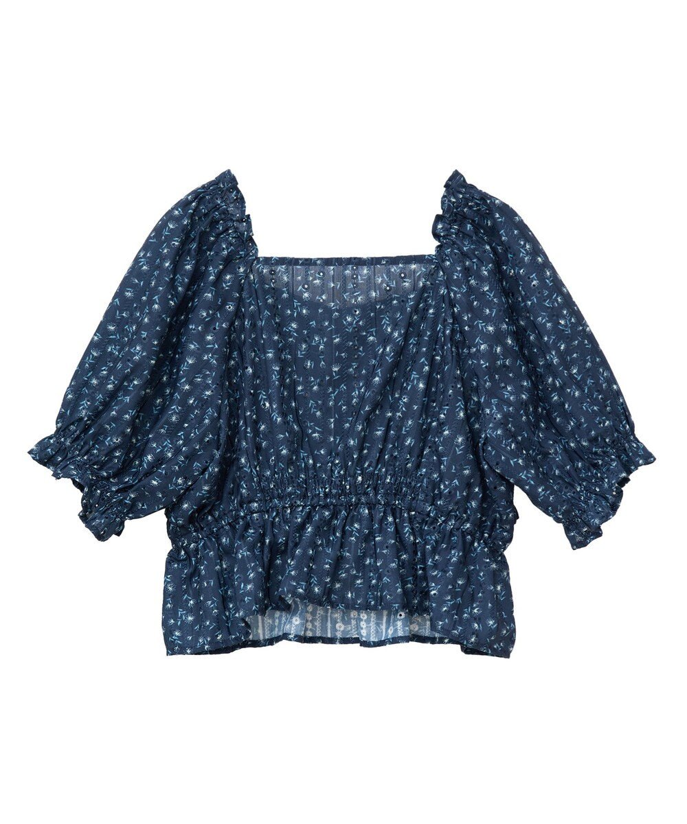 earth music&ecology フラワー刺繍フリルヘムブラウス 