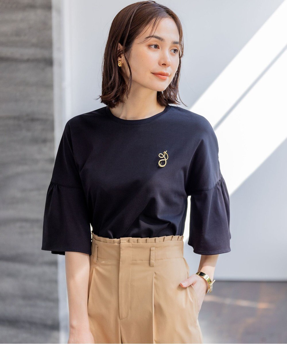 組曲 【汗ジミ防止・撥水】GIZAプレーティング天竺 袖フレア Tシャツ 