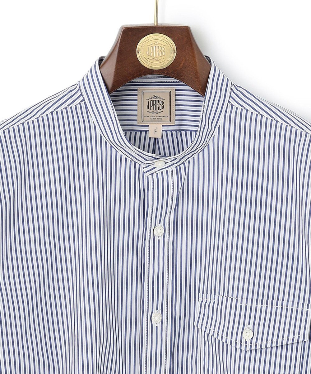 J.PRESS MEN ポプリンマルチストライプ バンドカラーシャツ 