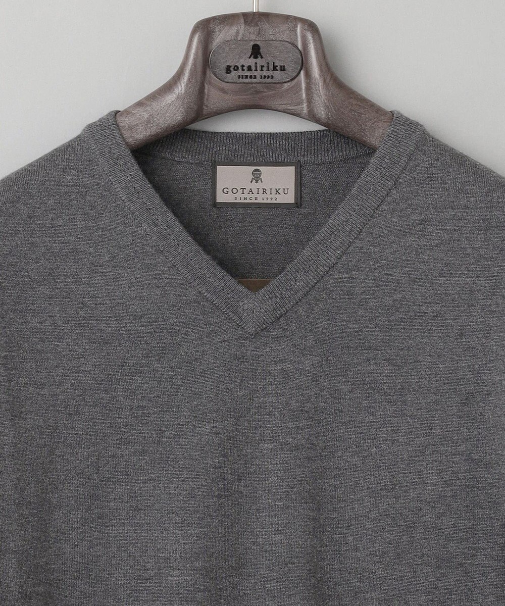 GOTAIRIKU 【家庭洗濯可能】イタリア糸 ハイゲージVネックニット 