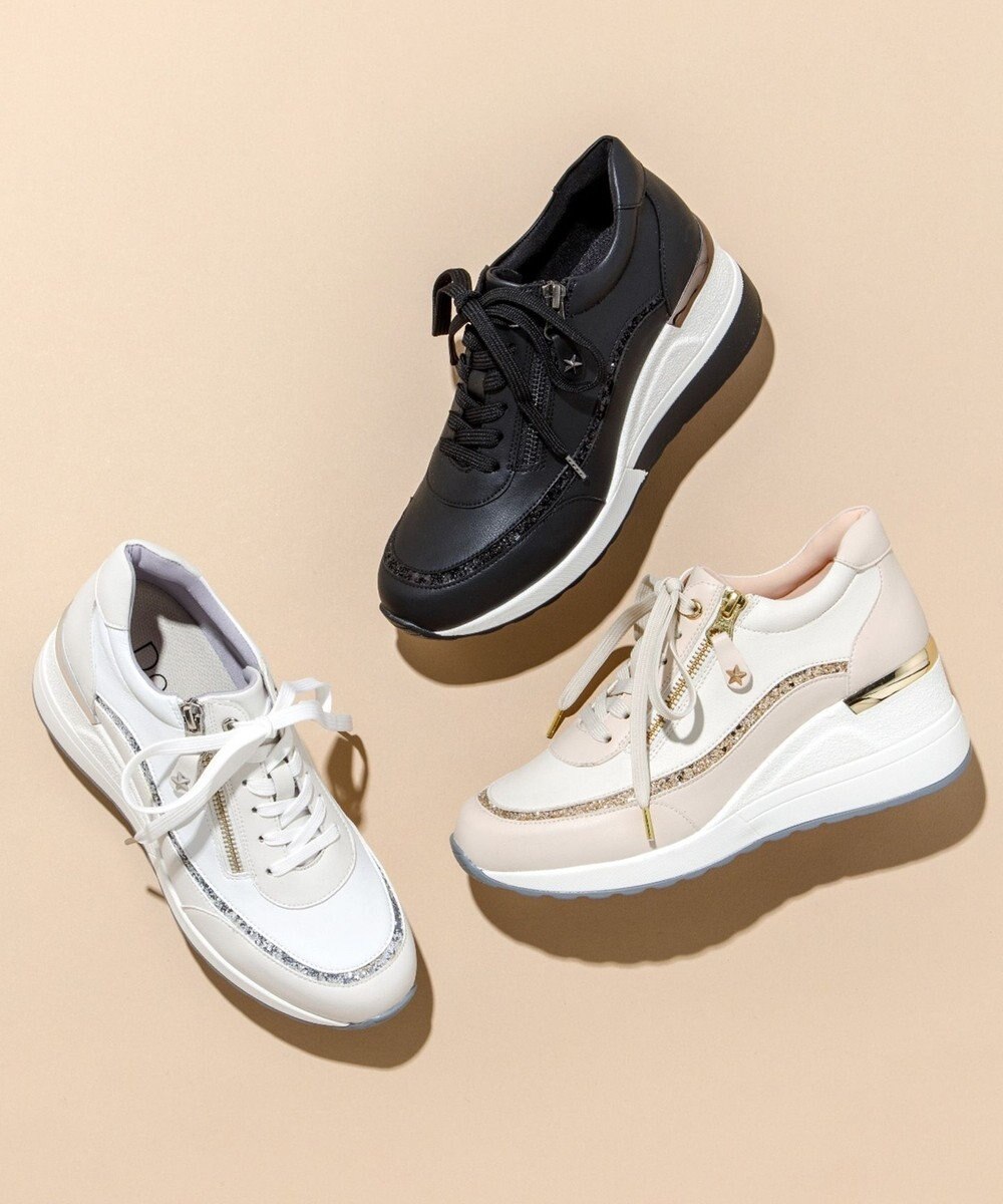 Dominic3 ヒールアップ グリッタートリム サイドジップスニーカー 