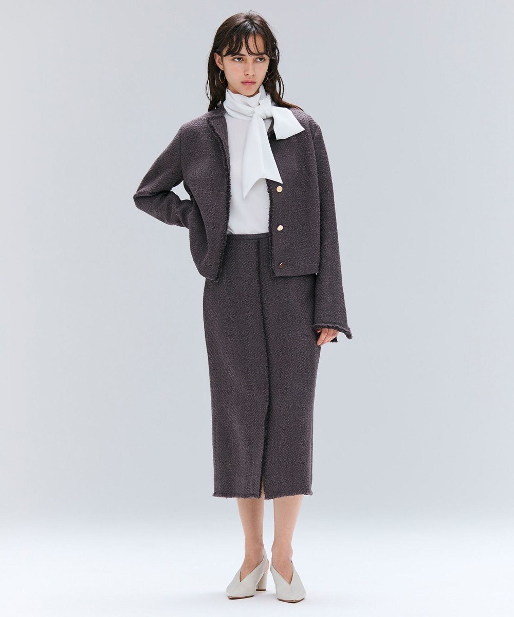 BEIGE， MULLIN / ウールツイードフロントベントスカート 
