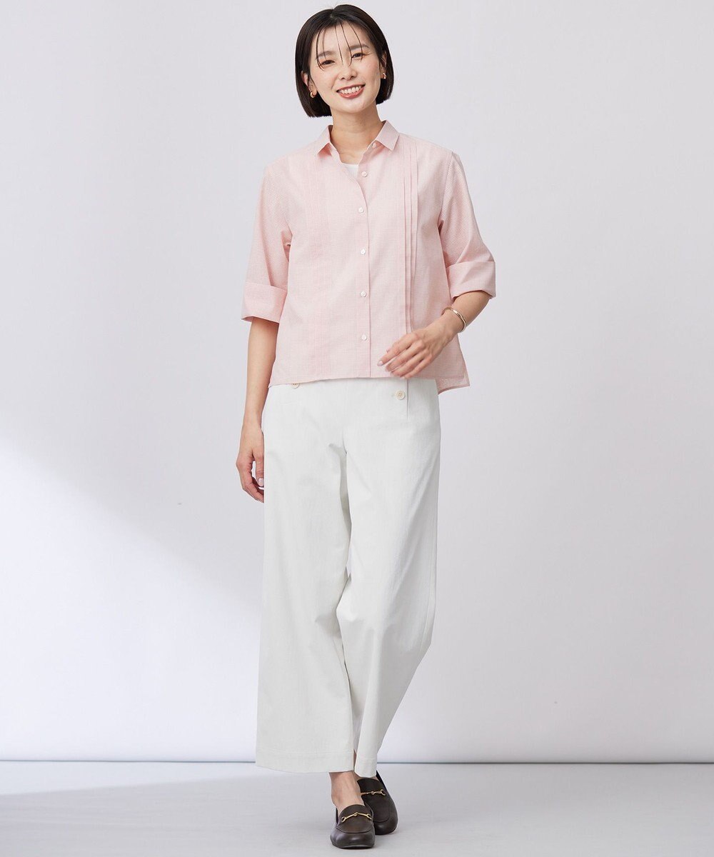 J.PRESS LADIES L 【洗える・接触冷感・UVケア・吸水速乾・防透け】麻シェルドライ ワイドストレート マリン パンツ 