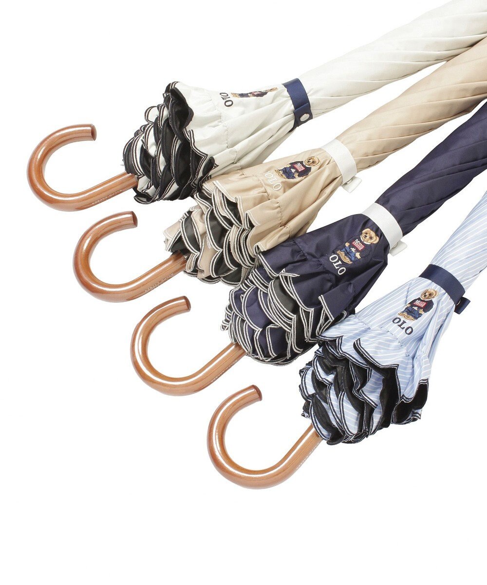 MOONBAT 【WEB限定/遮光率100%/遮熱/UV】POLO RALPH LAUREN（ポロ ラルフローレン）晴雨兼用日傘 ワンポイント ポロベア刺繍 フリル 長傘 