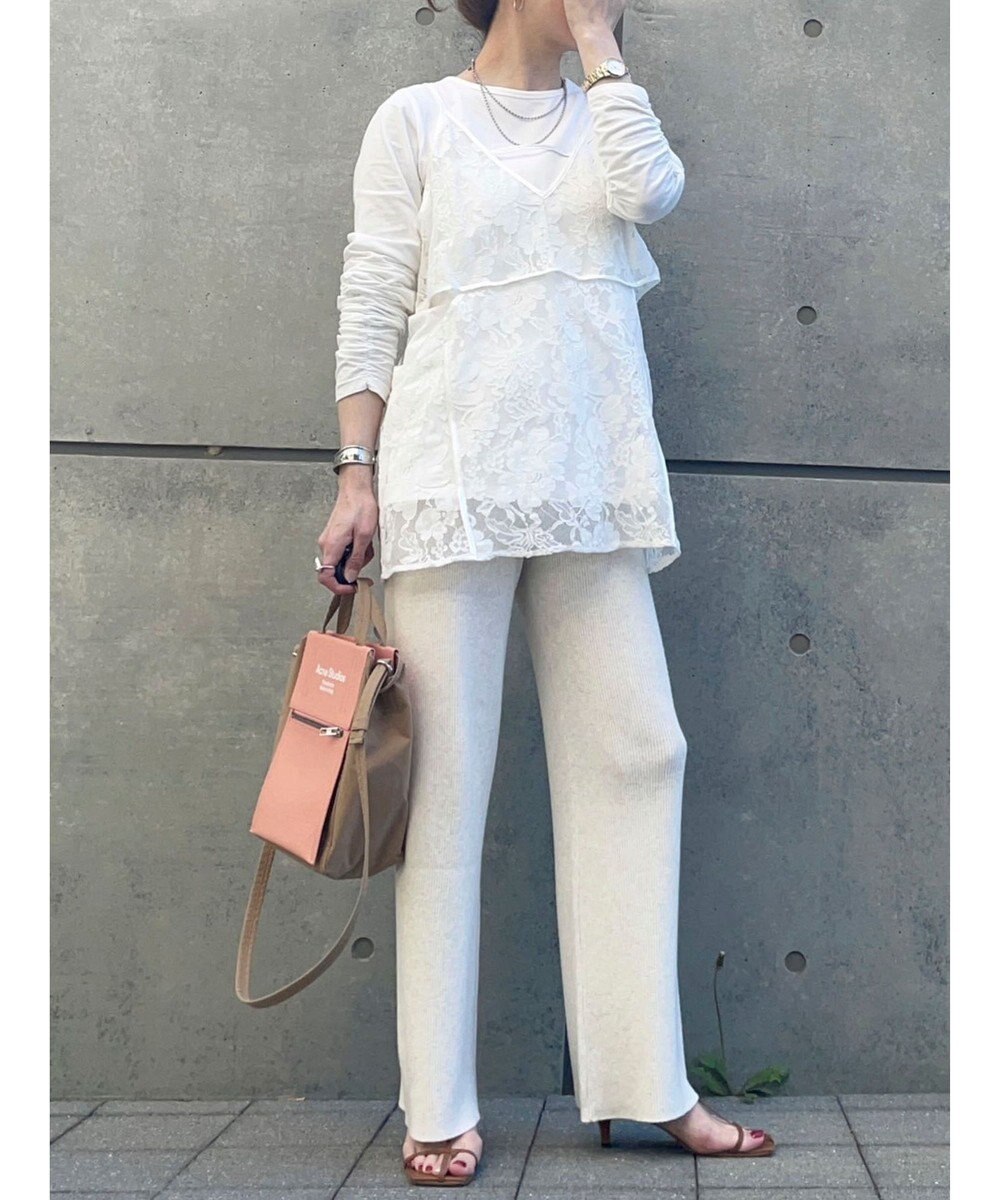 Green Parks AnriettMusee シャーリングスリーブＴシャツ＋レースキャミソールＳＥＴ 