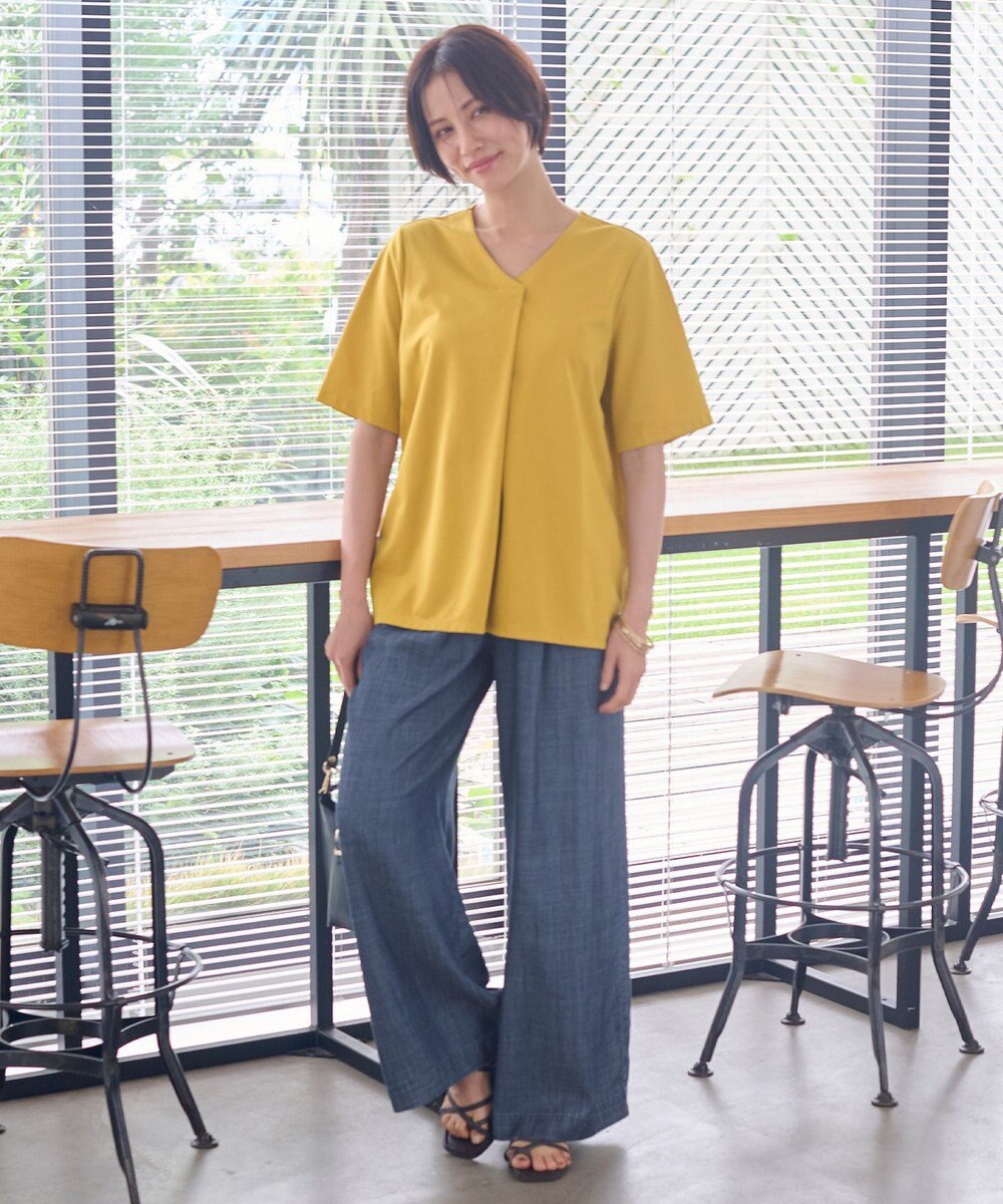 自由区 【洗える・XSサイズあり】シアーコンビバックプリーツ カットソー 