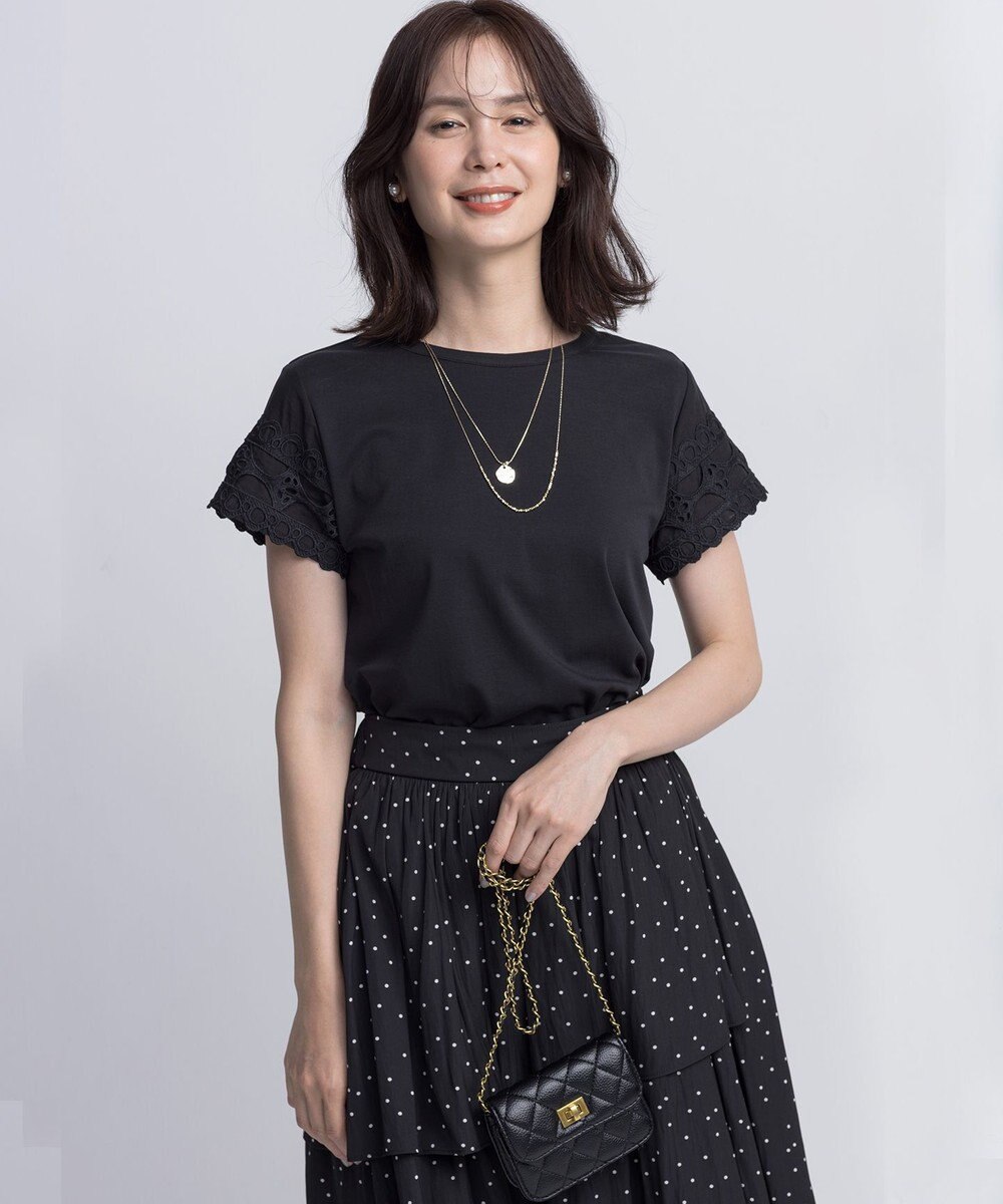 組曲 レーススリーブシルケット カットソー 