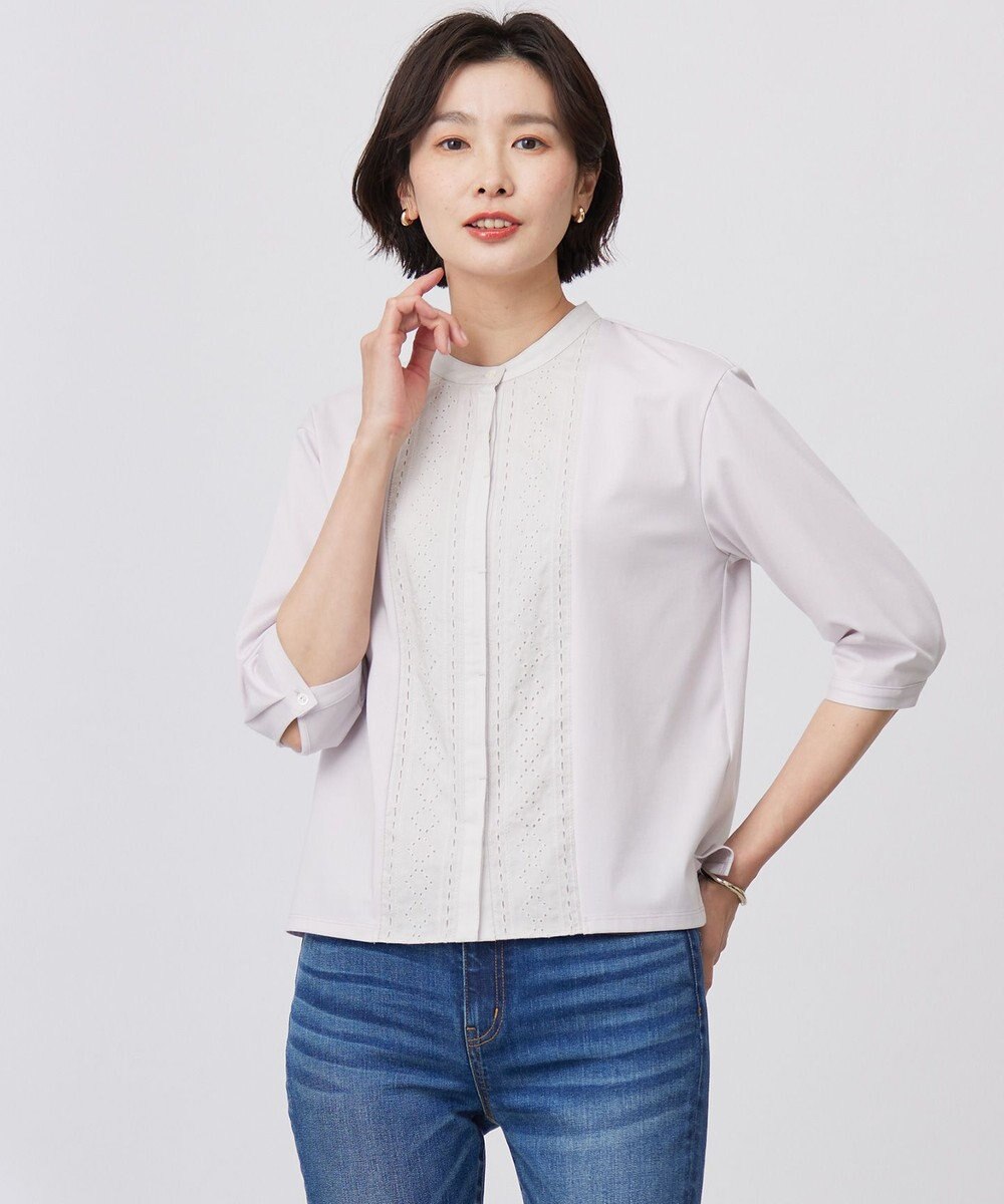 J.PRESS LADIES L 【洗える】エンブロシャツジャージー ブラウスライク カットソー 