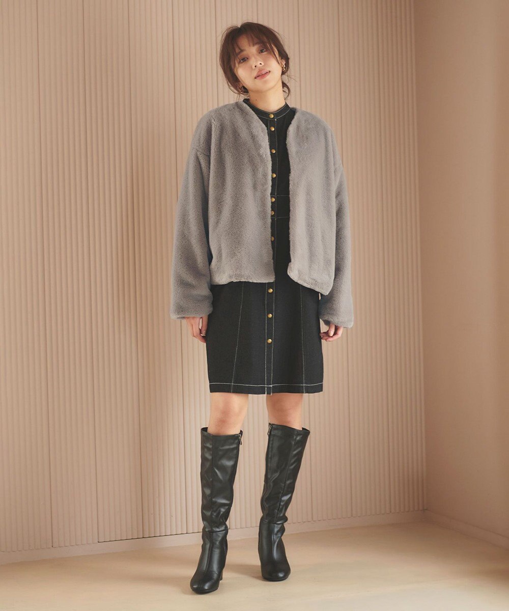 Feroux ノーカラーファー ジャケット 