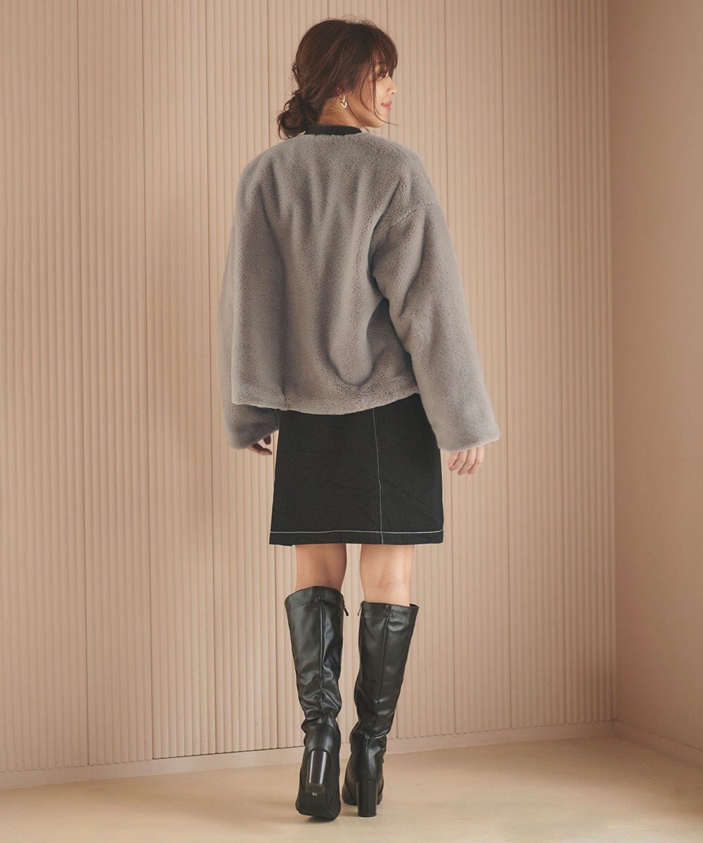 Feroux ノーカラーファー ジャケット 