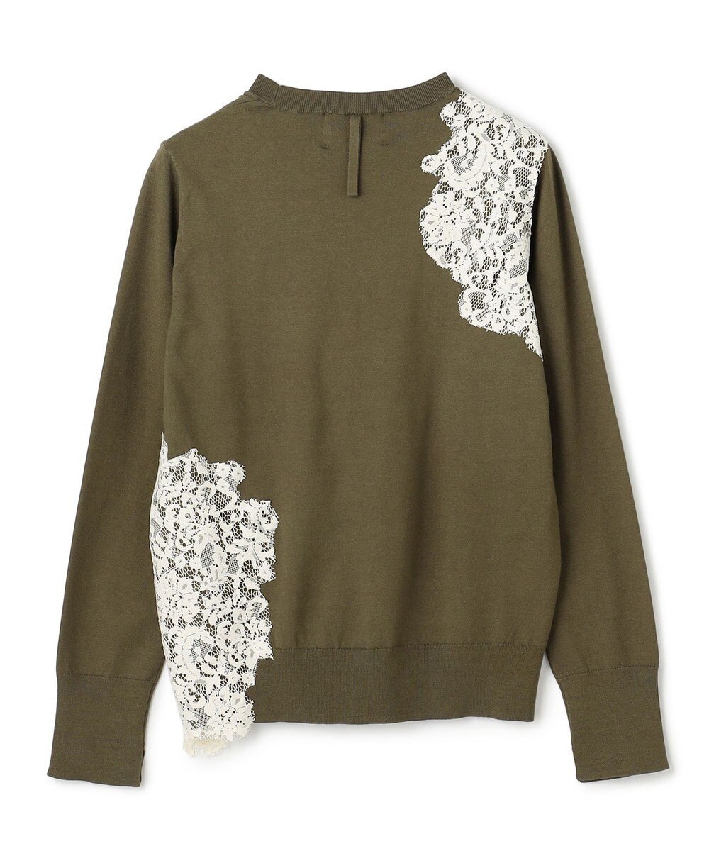 BEIGE， WILLOW / アシンメトリーレースクルーネックニット 