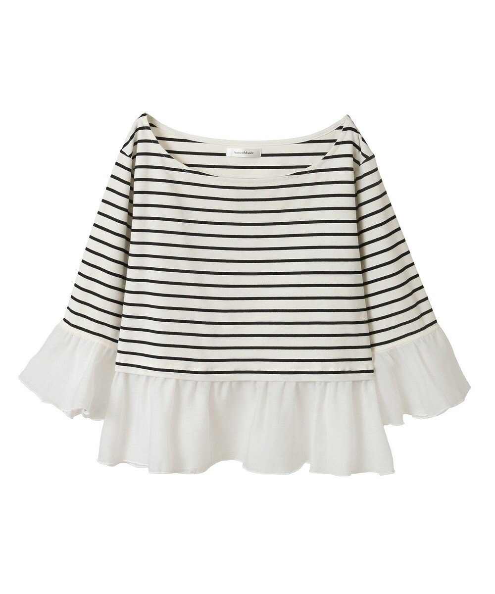 Green Parks 異素材ボーダーペプラムカットソー 