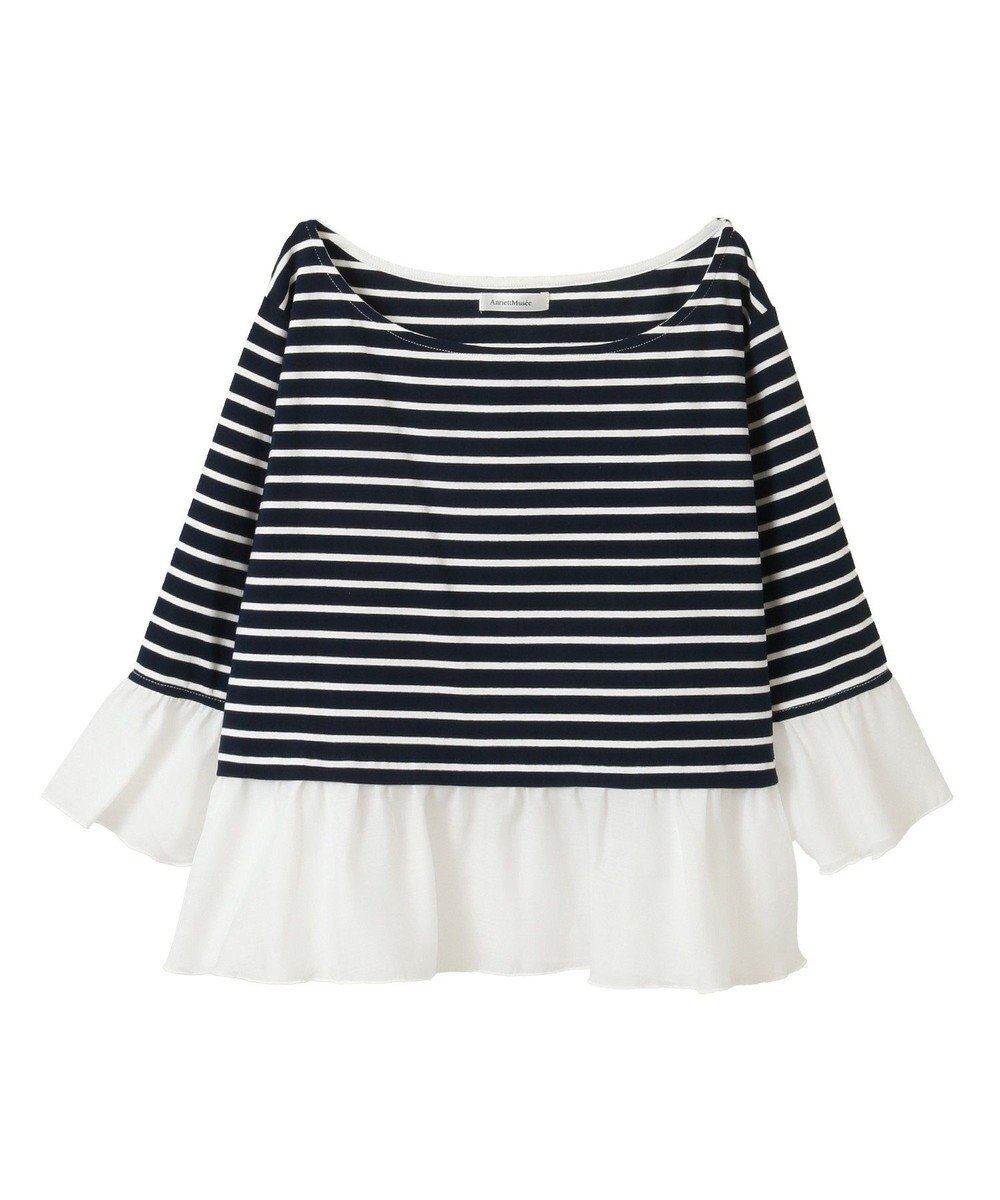 Green Parks 異素材ボーダーペプラムカットソー 