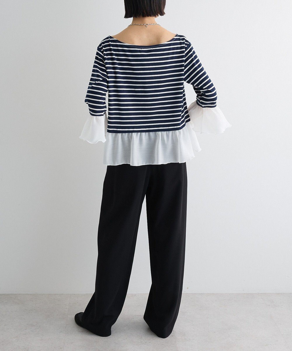 Green Parks 異素材ボーダーペプラムカットソー 