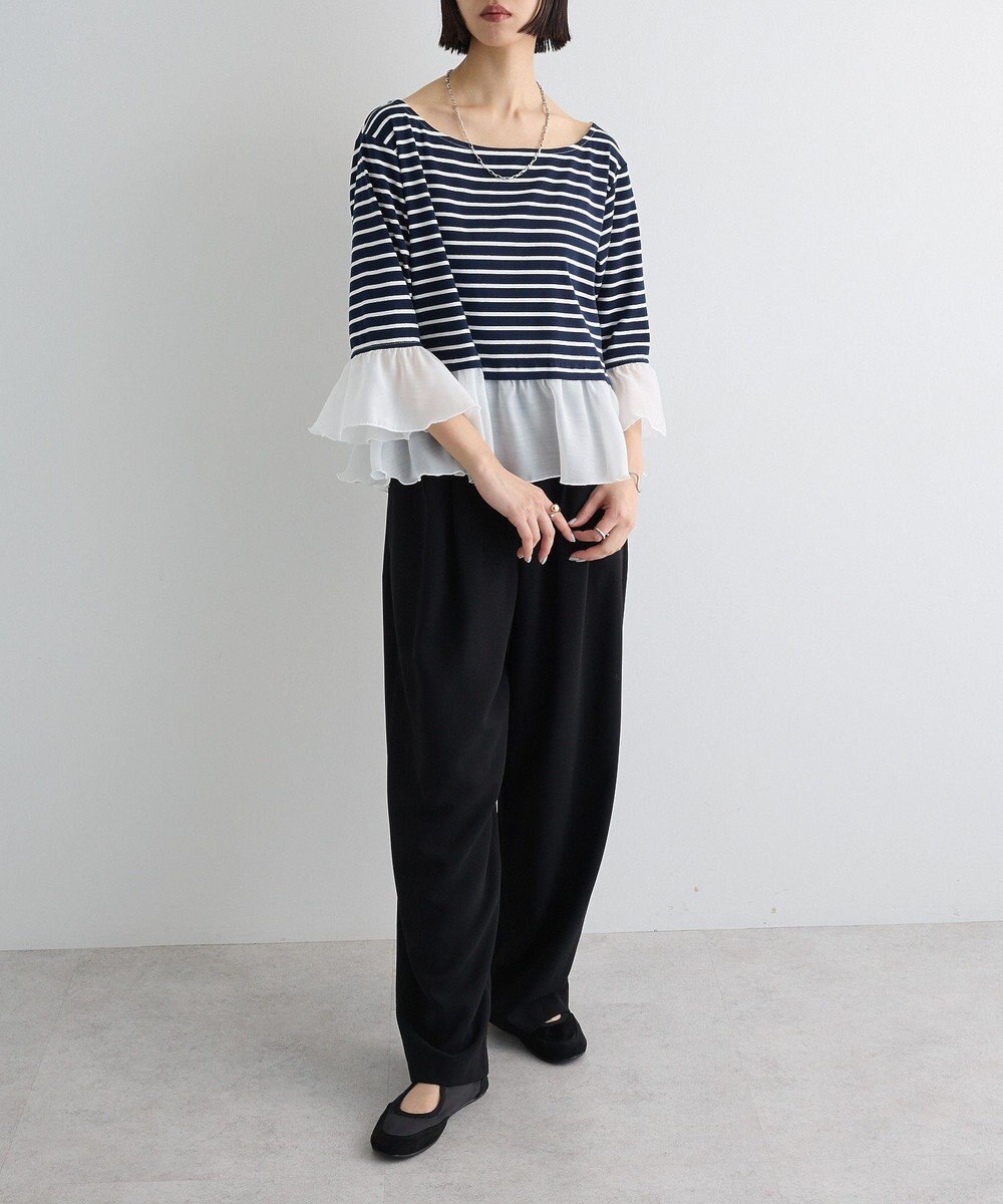 Green Parks 異素材ボーダーペプラムカットソー 