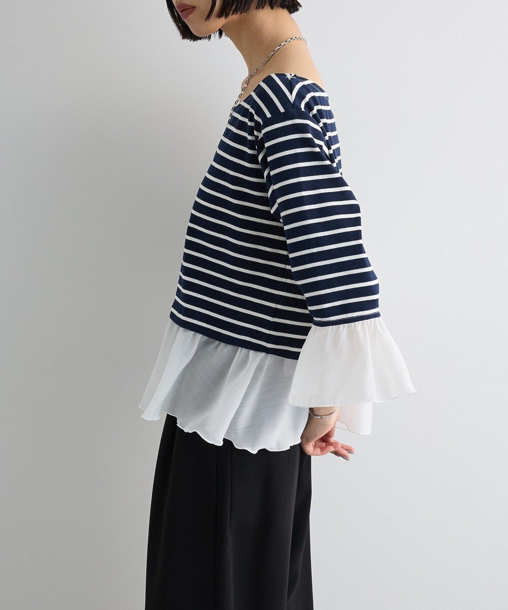 Green Parks 異素材ボーダーペプラムカットソー 