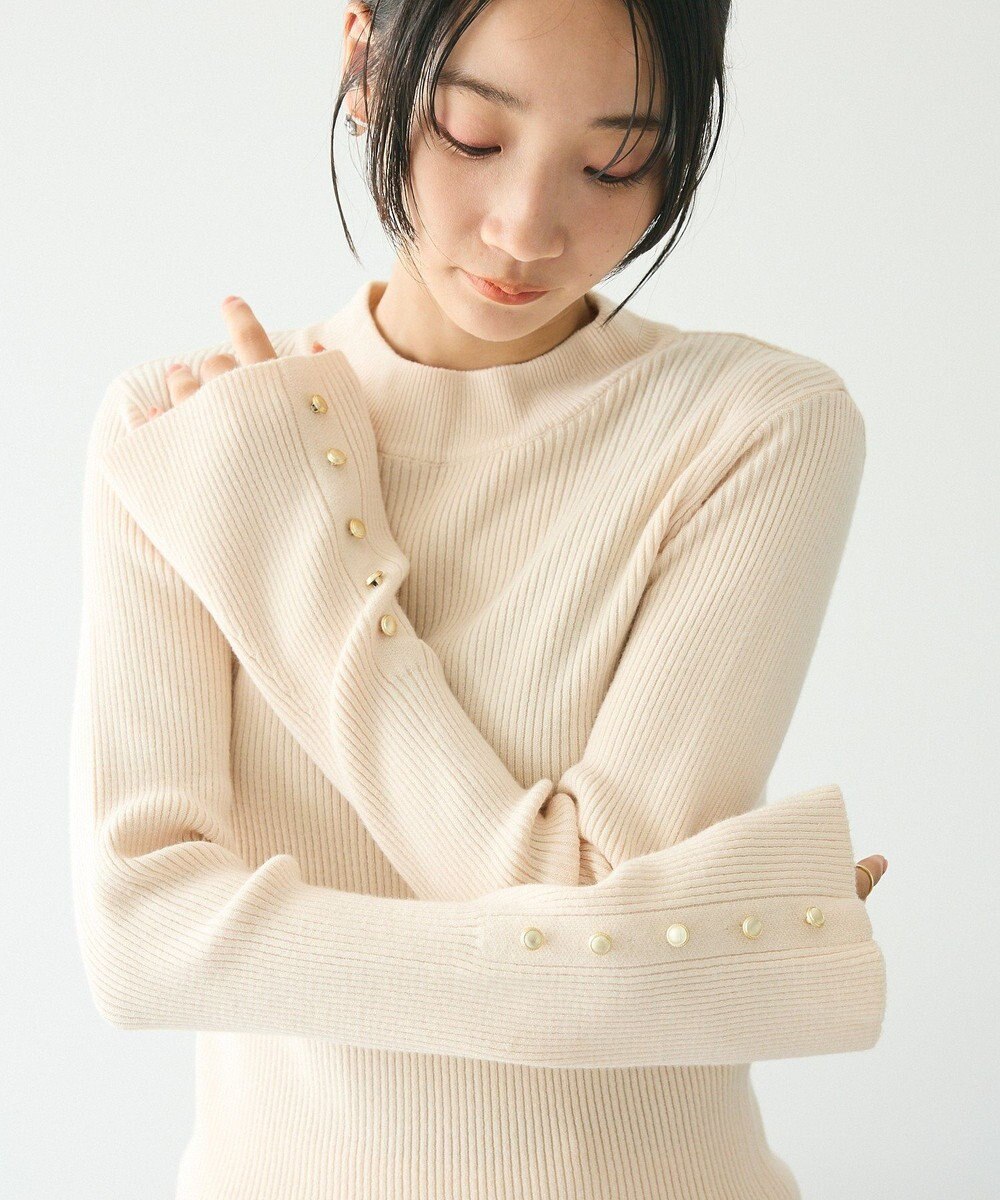 CRAFT STANDARD BOUTIQUE 洗える/とてもち袖フレア釦ボトルネックニットプルオーバー/24AW Ivory