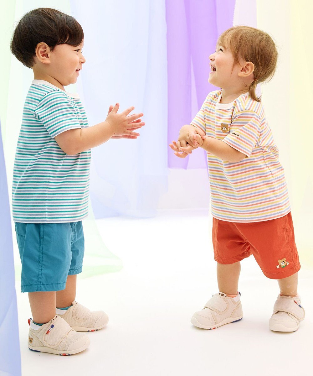 MIKI HOUSE HOT BISCUITS 【70-120cm】 みじんボーダー ワンポイント刺繍 半袖Tシャツ 