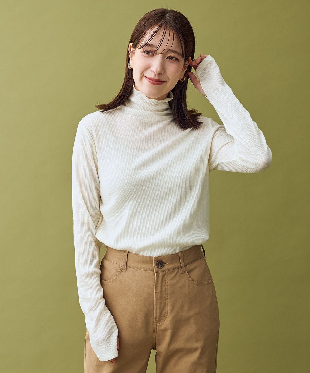 ANY L ウール混リブタートルネックカットソー 