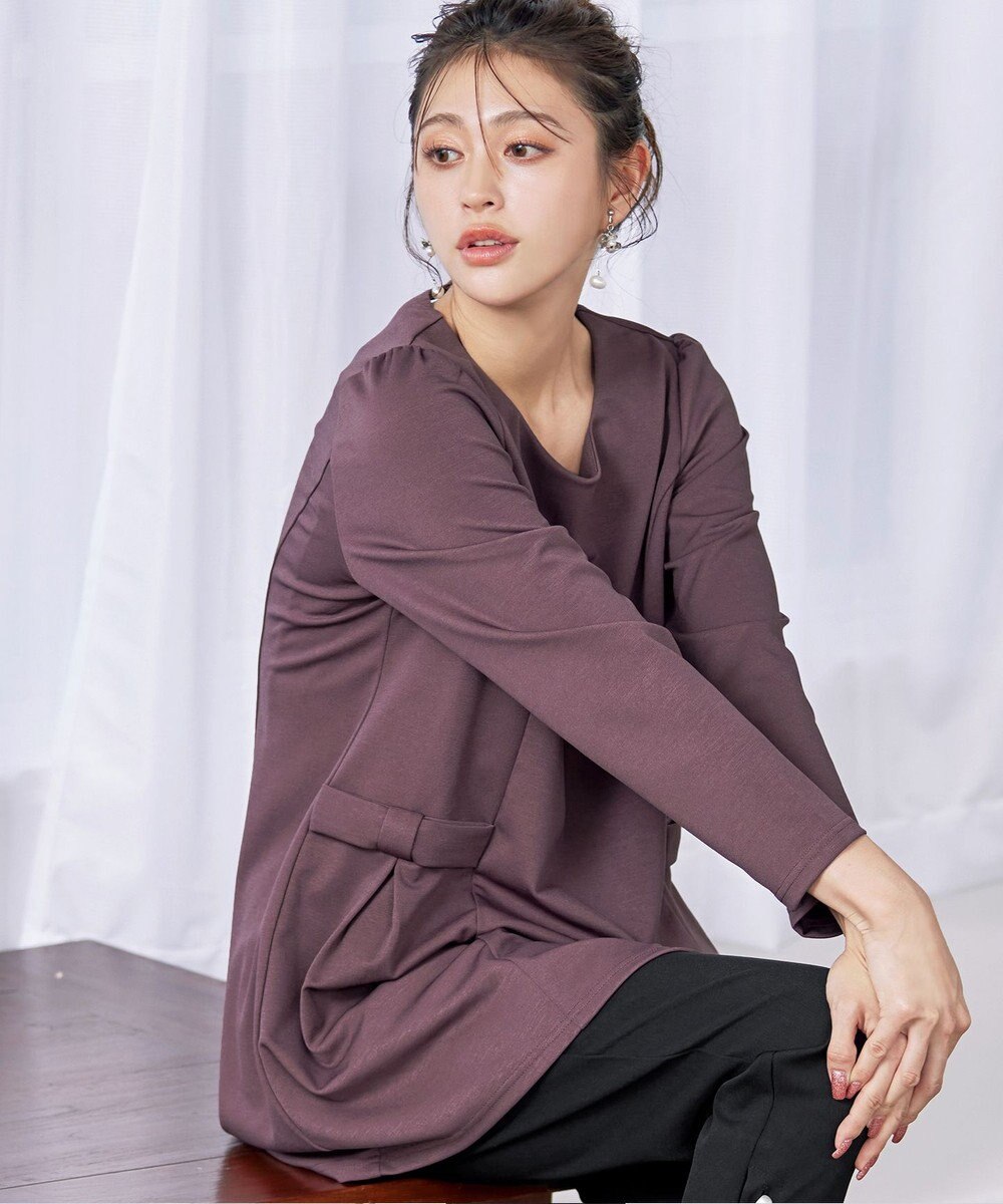 Tiaclasse L 【洗える】サイドリボンポンチチュニック 